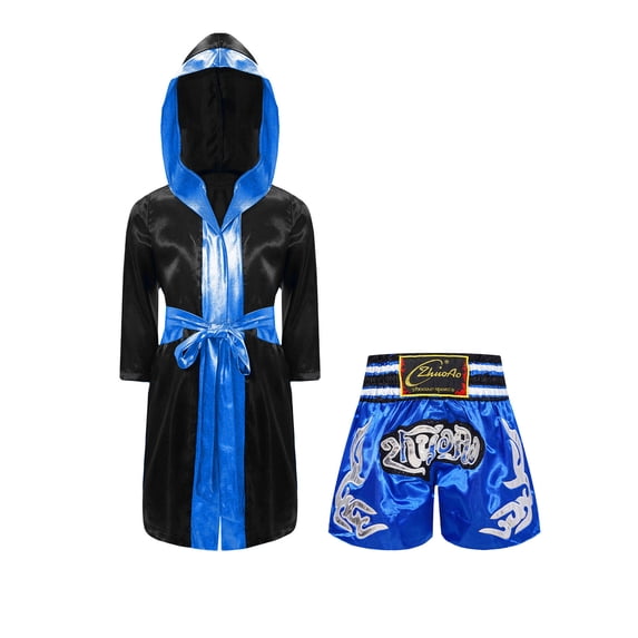 vastwit Kids Boxing Costume Halloween Party Cosplay Boxer Cape Cloak and Boxer Muai Thai Shorts Blue 16
