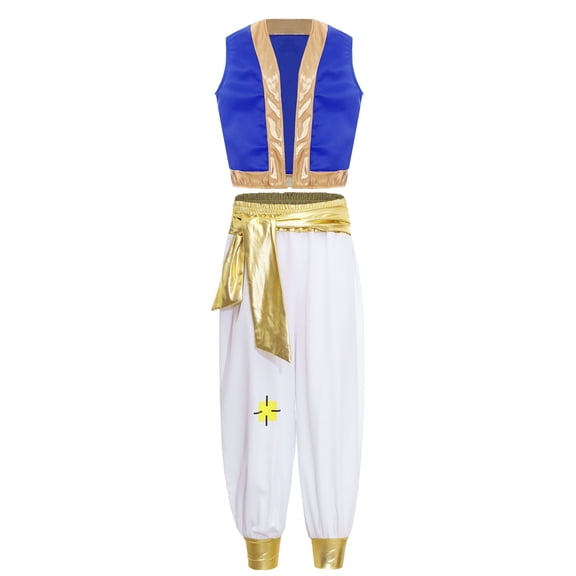 vastwit Kids Boys Arabian Prince Clothes Set Vest and Pants 2 Piece Game Character Outfits Royal Blue 12
