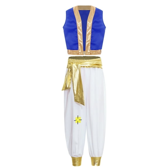 vastwit Kids Boys Arabian Prince Clothes Set Vest and Pants 2 Piece Game Character Outfits Royal Blue 8