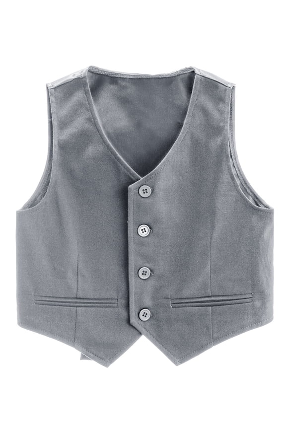 Kids Boys Formal Suit Vest Classic Fit V-Neck Single Breasted Dress Waistcoat Gray-A 2
