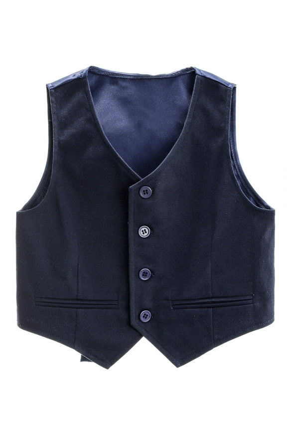 Kids Boys Formal Suit Vest Classic Fit V-Neck Single Breasted Dress Waistcoat Navy Blue-A 2