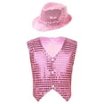 thumbnail image 1 of vastwit Kids Boys Girls Jazz Hip Hop Dance Top Magic Performance Clothes Sequin Waistcoat Vest+Hat Pink 150, 1 of 5