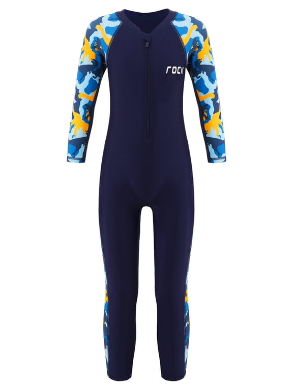 Kids Boys Girls One Piece Swimsuit Full Cover Wetsuit Sun Protection Swimwear Bathing Suit Navy Blue 3X