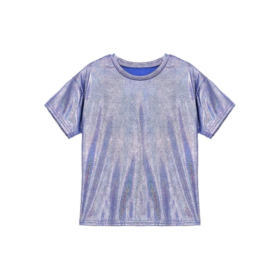 vastwit Kids Boys Girls T-shirts Short Sleeves Loose Metallic Tee Tops Jazz Hip Hop Modern Dance Costume Royal Blue 130