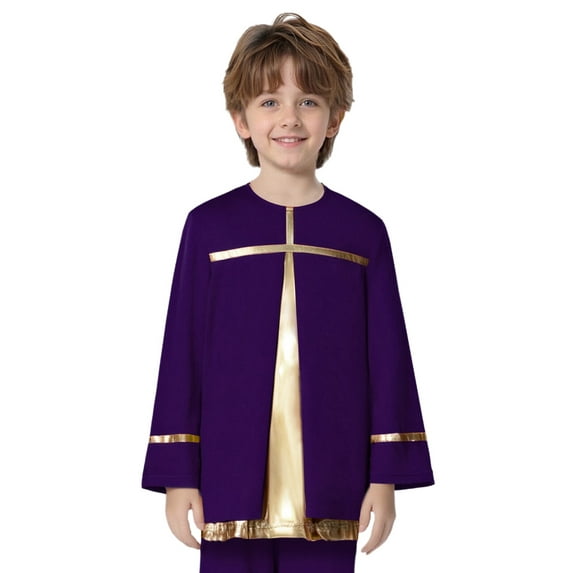 vastwit Kids Boys Liturgical Worship Praise Dance Pullover Top Choir Gowns Tunic Shirt Church Robe Purple 10