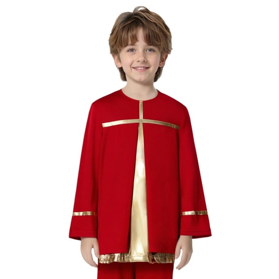 vastwit Kids Boys Liturgical Worship Praise Dance Pullover Top Choir Gowns Tunic Shirt Church Robe Red 12