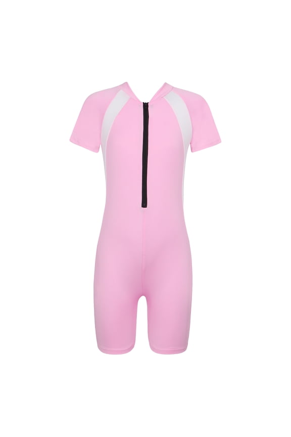 Kids Boys One Piece Rash Guard Swimsuit Zipper Short Sleeve Wetsuit Bathing Suits Pink 10