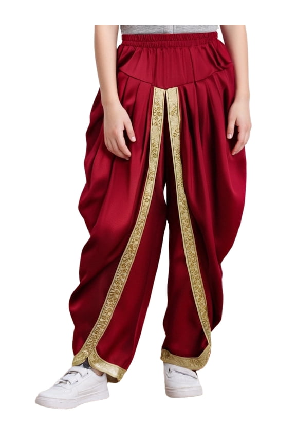 Kids Boys Satin Dhoti Harem Pants Belly Indian Festival Baggy Trousers Hippie Festival Party Wear Burgundy 8