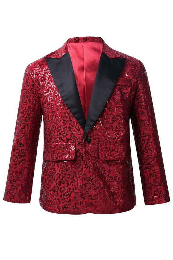 Kids Boys Sequins Blazer Wedding Party Tuxedo Suit Hip Hop Jazz Street Dance Jacket Coat Burgundy 10