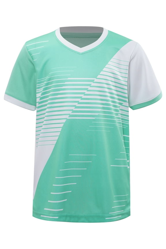 Kids Boys Soccer Jerseys Shirts Team Uniform Short Sleeve Sport T Shirt Stripes Football Tops A Light Green 3XS