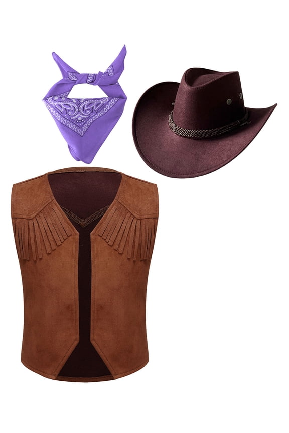 Kids Cowboy Costume for Boys Kids Cowgirl Halloween Cosplay Dress Up Western Rodeo Outfit Purple 16