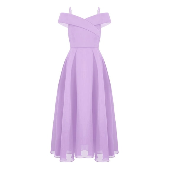 vastwit Kids Flower Girl Off The Shoulder Party Dress A Line Floor Length Chiffon Junior Bridesmaid Dress Lavender 16