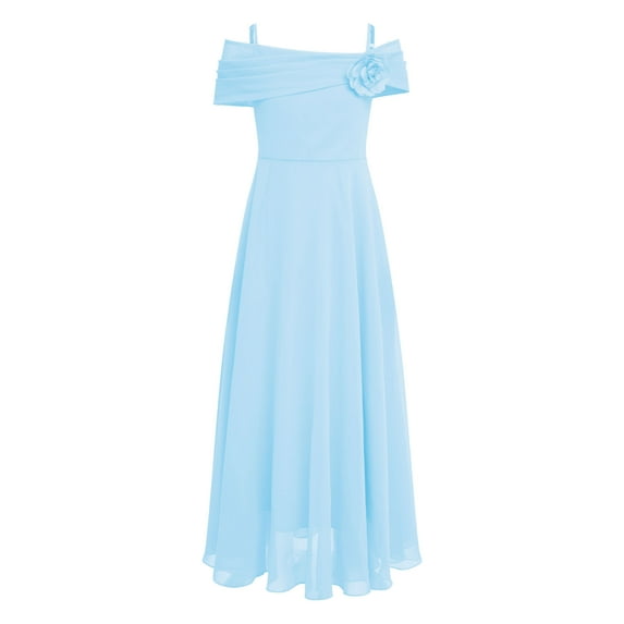 vastwit Kids Flower Girl Off The Shoulder Party Dress A Line Floor Length Chiffon Junior Bridesmaid Dress Light Blue-A 6