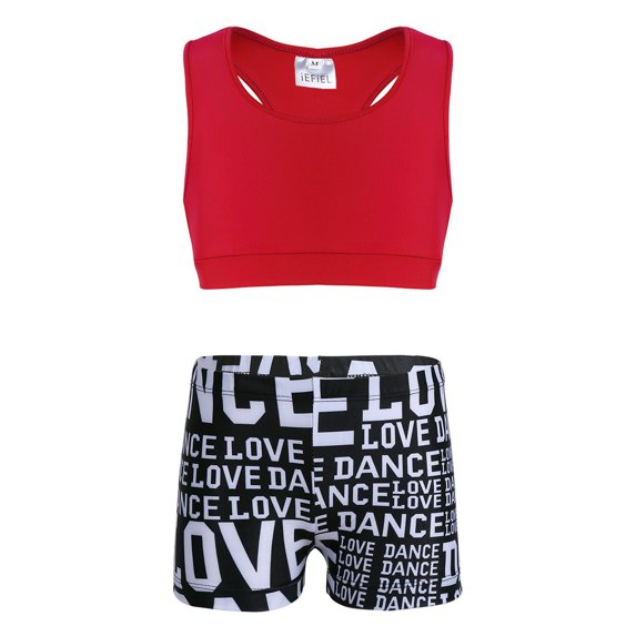 vastwit Kids Girls 2pcs Athletic Outfits Racer Back Crop Top with Printed Shorts Swimsuit Set Red 5-6