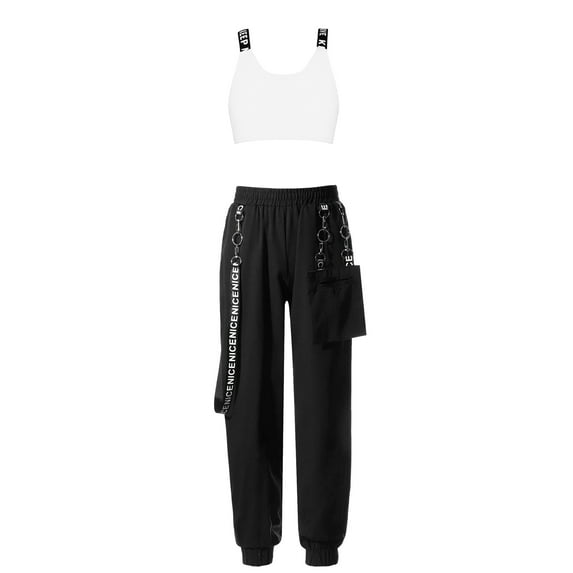 vastwit Kids Girls 2pcs Hip Hop Dance Costume Street Clothes Crop Top Jogger Pants Set Tracksuit Ivory 10