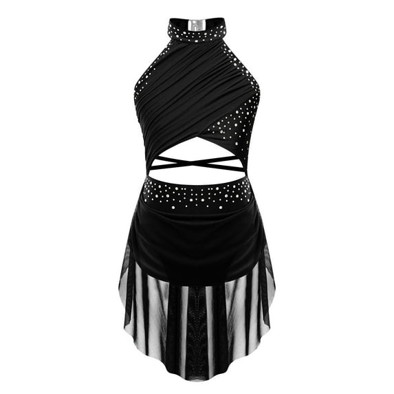 vastwit Kids Girls Artistic Skating Gymnastics Ballet Lyrical Latin Dance Overlay Leotard Tutu Dress Black 10