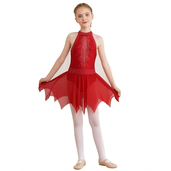 vastwit Kids Girls Ballet Lyrical Dance Dress Gymnastics Leotards Sleeveless Figure Skating Costume Burgundy 16