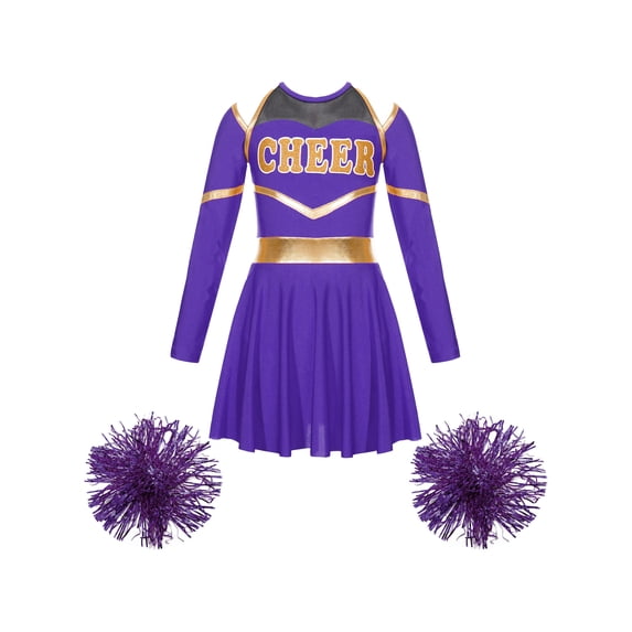 vastwit Kids Girls Cheer Leader Fancy Dress with Pom Poms Cheerleading Outfits Purple 8