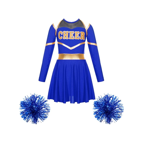 vastwit Kids Girls Cheer Leader Fancy Dress with Pom Poms Cheerleading Outfits Royal Blue 10