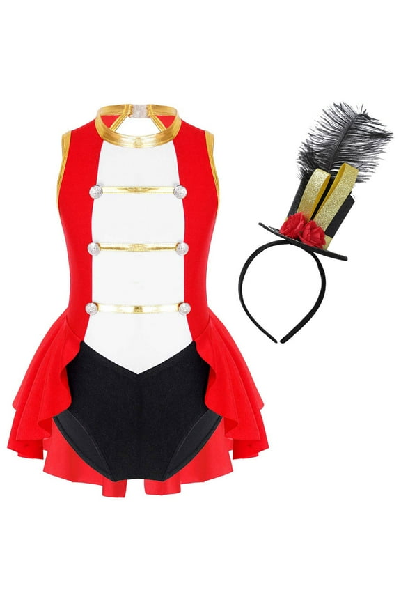 Kids Girls Circus Ringmaster Cosplay Halloween Carnival Festival Party Outfit Dance Leotard Red 12
