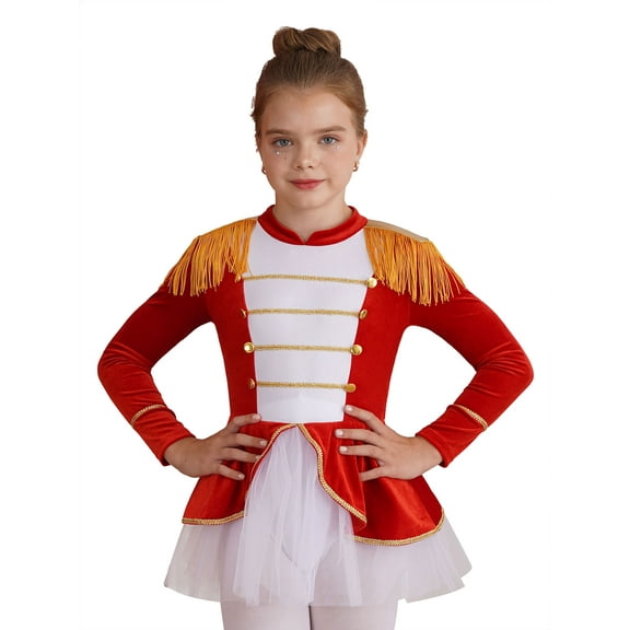 vastwit Kids Girls Circus Ringmaster Party Fancy Costume Dance Performance Tassel Leotard Tutu Dress Red 12
