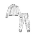thumbnail image 1 of vastwit Kids Girls Dance Outfit Hip Hop Tracksuit Shiny Metallic Jacket and Modern Dance Pants Sweatpants Set Silver 12, 1 of 7
