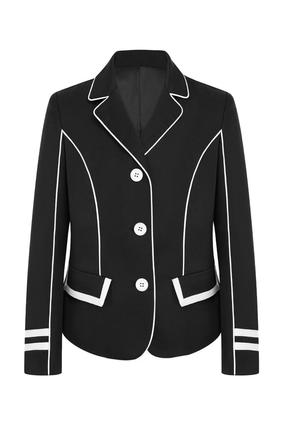 Kids Girls Equestrian Jacket Classic Three-Button Competition Horse Riding Show Coat Black 6
