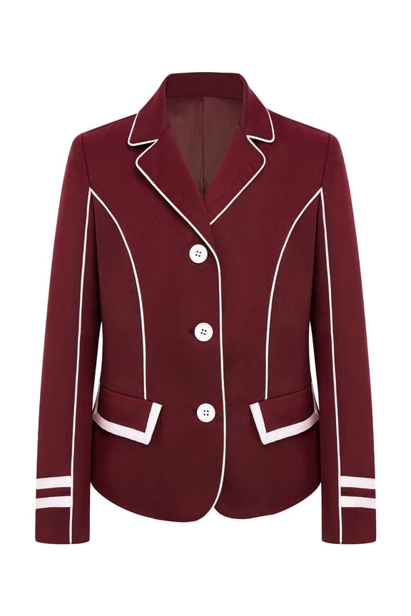 Kids Girls Equestrian Jacket Classic Three-Button Competition Horse Riding Show Coat Burgundy 4