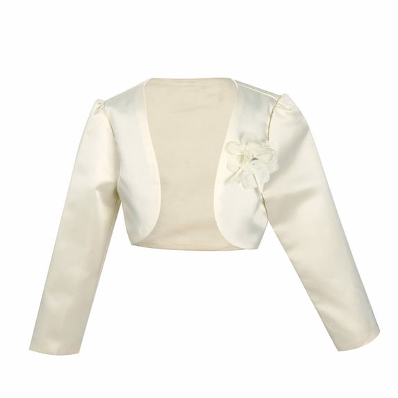 vastwit Kids Girls Flower Bolero Cardigan Long Sleeve Open Front Shrug Shawls Jacket Party Dress Cover Up Beige 7-8