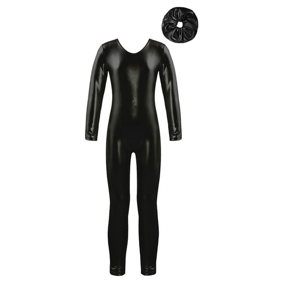vastwit Kids Girls Gymnastics Jumpsuit Childrens Skating Bodysuit Teens Long Sleeve Metallic Leotard Black 4