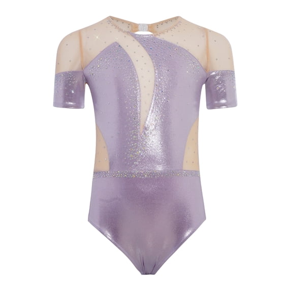 vastwit Kids Girls Gymnastics Leotard Ballet Dance Bodysuit Short Sleeve Acrobatics Performance Tumbling Outfit Light Purple 10