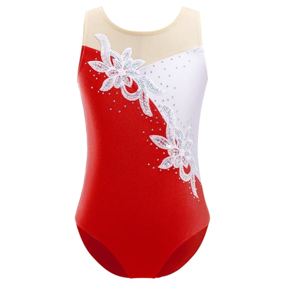 vastwit Kids Girls Gymnastics Leotard Childs Ballet Tutu Bodysuit Children Figure Skating Dancing Jumpsuit Red 14