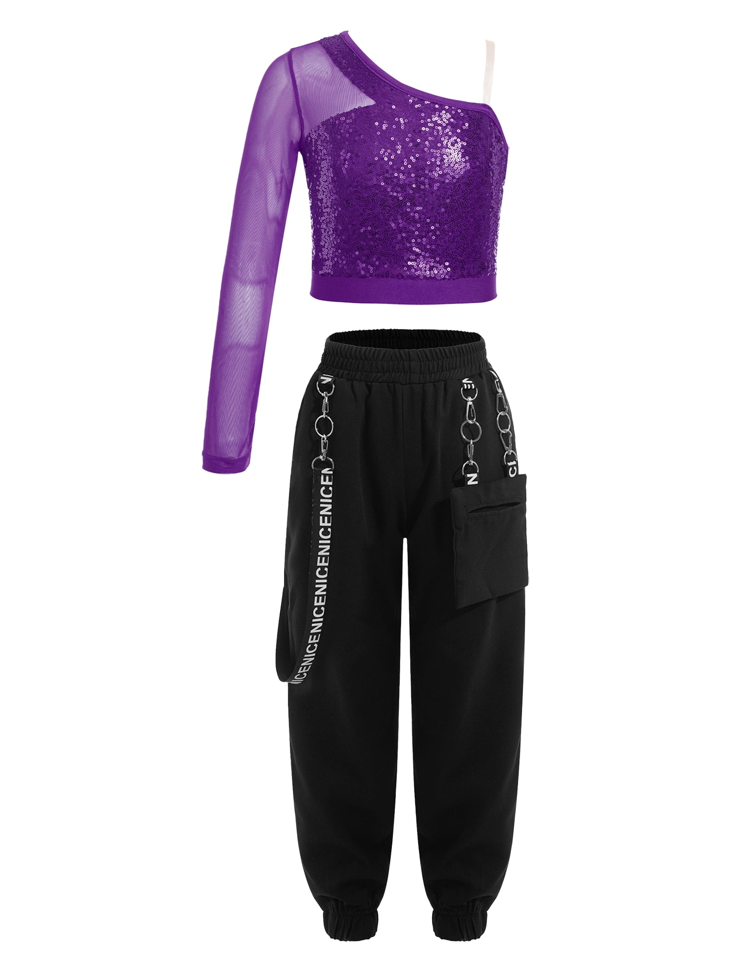 vastwit Kids Girls Hip Hop Jazz Dance Costumes Sequins Sheer