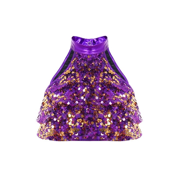 vastwit Kids Girls Jazz Hip Hop Dance Crop Tops for Ballet Gymnastics Shiny Sequins Tank Top Vest Purple 8