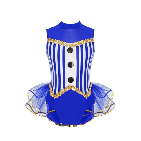 vastwit Kids Girls Latin Dance Leotard Tulle Skirted Bodysuit Masquerade Party Dress Up Costume Royal Blue 8