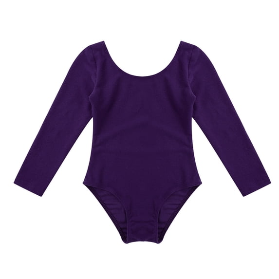 vastwit Kids Girls Long Sleeve Gymnastic Dance Leotard Bodysuit Solid Basic Ballet Romper Purple 10