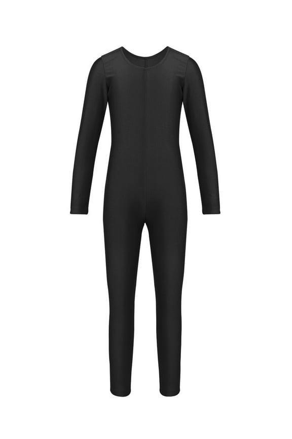 Kids Girls Long Sleeves Ballet Dance Leotard Bodysuit Full Body Gymnastic Athletic Unitard Dancewear Black 5-6