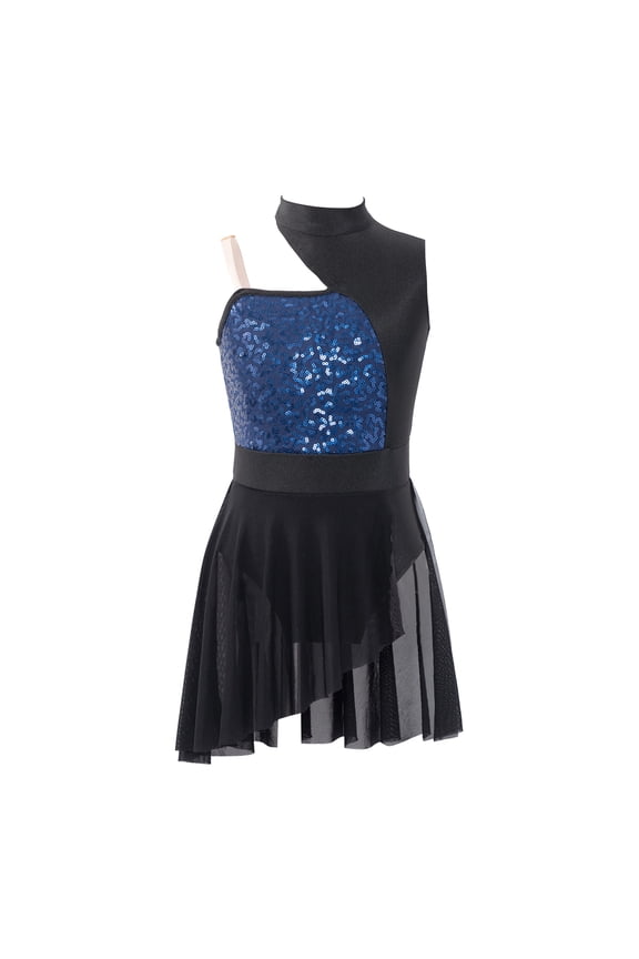 Kids Girls Lyrical Dance Dress Latin Jazz Modern Dance Costume Contemporary Dancewear Ballet Navy Blue 8