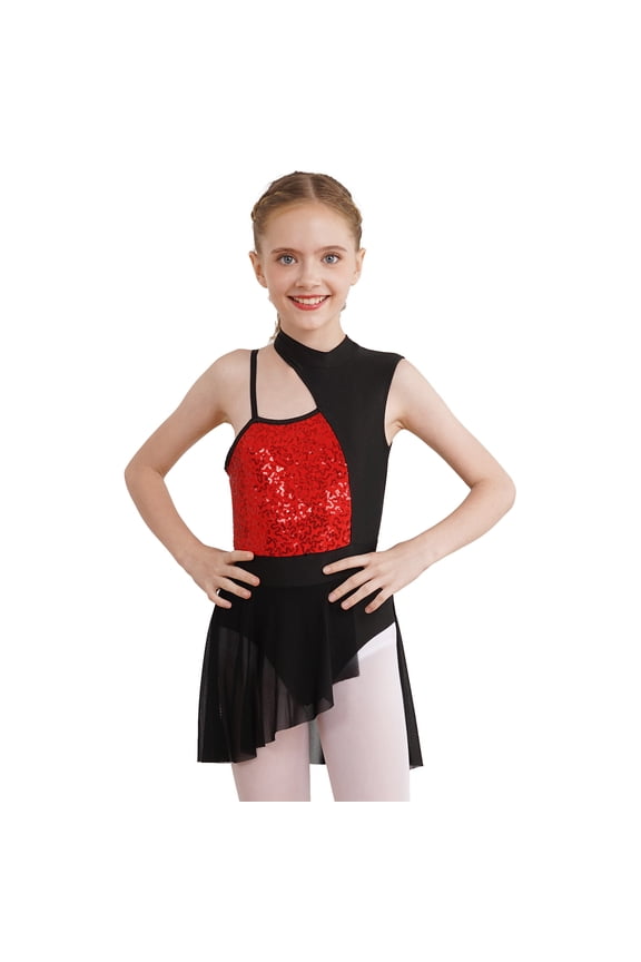Kids Girls Lyrical Dance Dress Latin Jazz Modern Dance Costume Contemporary Dancewear Ballet Red 10