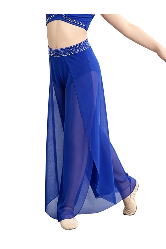 Kids Girls Mesh Flowy Lyrical Dance Pants for Yoga Practice Dancer Modern Contemporary Performance Blue 10