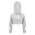 thumbnail image 1 of vastwit Kids Girls Metallic Hip Hop Jazz Dance Crop Top Long Sleeve Sparkly Cropped Hoodie Pullover Sweatshirt Silver 10, 1 of 3
