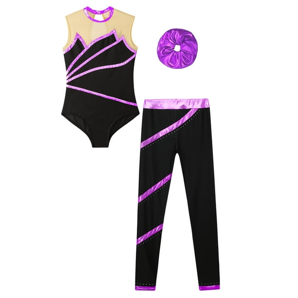 Vastwit Kids Girls Metallic Ice Skating Set Gymnastic Yoga Ballet Dance Bodysuit Leotard with Legging Purple 16 Girl s