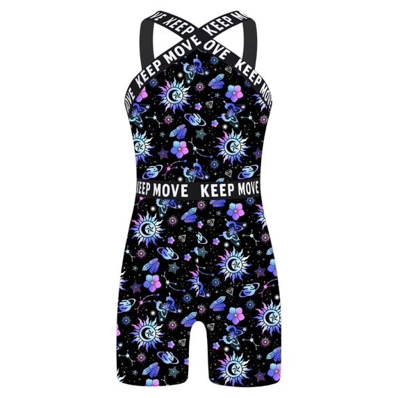 vastwit Kids Girls One Piece Athletic Swimsuit Criss Cross Bathing Suit Summer Beach Sports Swimwear Black Stars 12