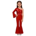 thumbnail image 1 of vastwit Kids Girls One Shoulder Flared Jumpsuit with Sequins Fancy Romper Disco Dance Party Outfit Red 12, 1 of 6
