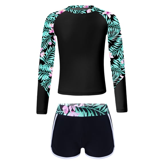 vastwit Kids Girls Rash Guard Set Floral Print Long Sleeve Swim Tops with Booty Shorts Swimwear Lily 14
