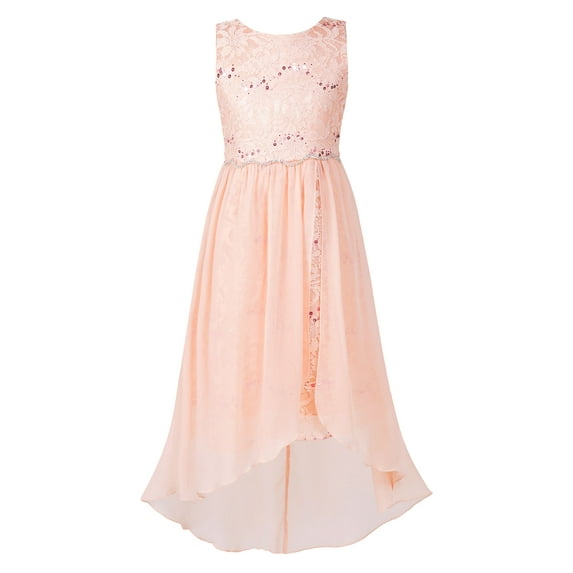 vastwit Flower Girl Sequin Lace Bridesmaid Dress Princess High Low Hem Wedding Pageant Maxi Gown Coral Pink 12