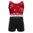 thumbnail image 1 of vastwit Kids Girls Rhinestones Gymnastics Dance Sports Outfit Sleeveless Crisscross Back Crop Top Vest and Shorts Set Burgundy Black 8, 1 of 3