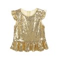 thumbnail image 1 of vastwit Kids Girls Sequins Ruffle Sleeve Camisole Peplum Crop Tank Jazz Dance Tops Mermaid Fancy Dress Up Gold 4, 1 of 7