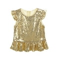 thumbnail image 1 of vastwit Kids Girls Sequins Ruffle Sleeve Camisole Peplum Crop Tank Jazz Dance Tops Mermaid Fancy Dress Up Gold 6, 1 of 7