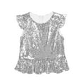 thumbnail image 1 of vastwit Kids Girls Sequins Ruffle Sleeve Camisole Peplum Crop Tank Jazz Dance Tops Mermaid Fancy Dress Up Silver 8, 1 of 7